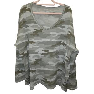 American Eagle Camo Waffle Knit Oversized Thermal Top Size XL EUC